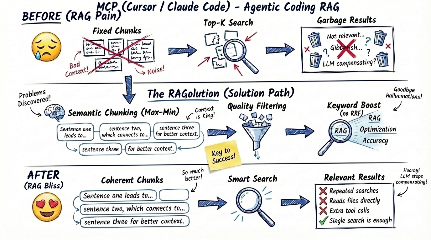 Building a Local RAG for Agentic Coding: From Fixed Chunks to Semantic Search with Keyword Boost