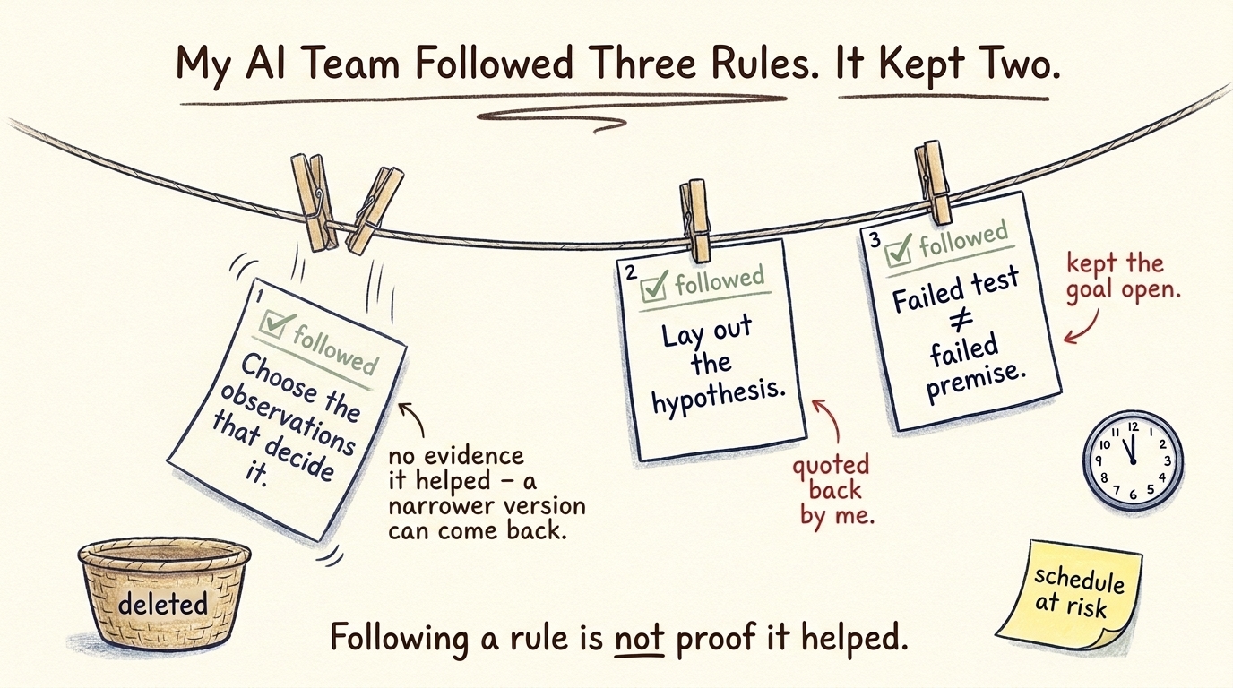 My AI Team Followed Three Rules. It Kept Two.